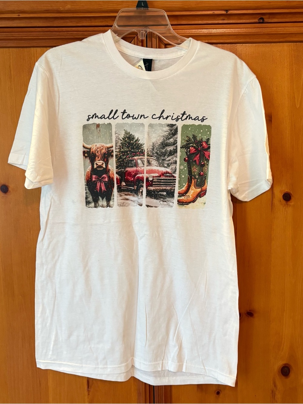 Boutique Gildan White 'Small Town Christmas' Graphic Tee with Red Truck